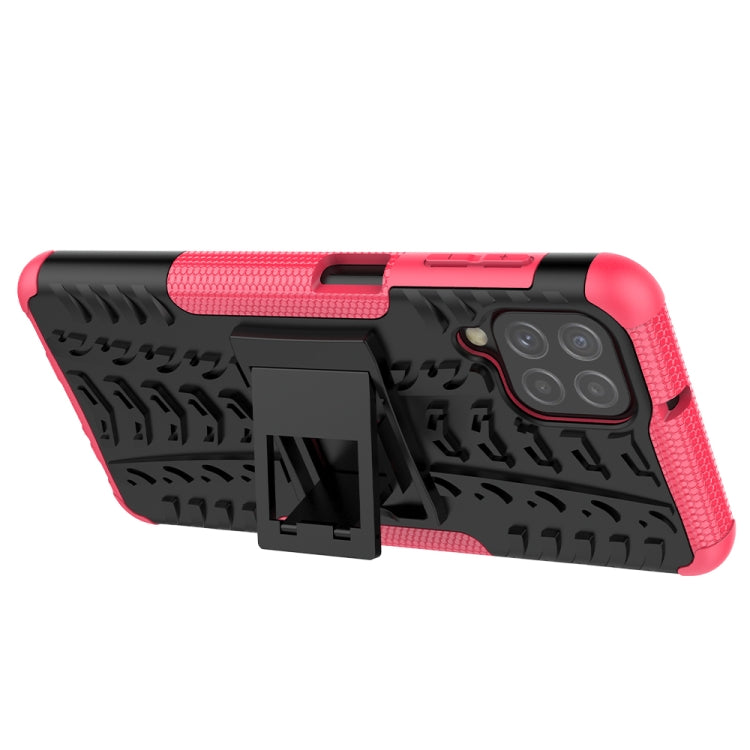 For Samsung Galaxy A22 4G Tire Texture Shockproof TPU+PC Protective Case with Holder(Pink) by buy2fix