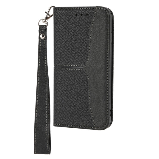 For Samsung Galaxy A22 4G Woven Texture Stitching Magnetic Horizontal Flip PU Leather Case with Holder & Card Slots & Wallet & Lanyard(Black) by buy2fix