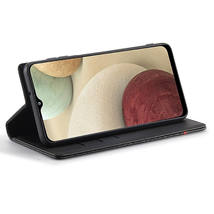 LC.IMEEKE Carbon Fiber PU + TPU Horizontal Flip Leather Case with Holder & Card Slot & Wallet For Samsung Galaxy A12 5G(Vertical Black) by LC.IMEEKE