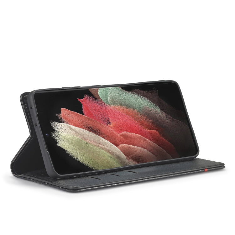 LC.IMEEKE Carbon Fiber PU + TPU Horizontal Flip Leather Case with Holder & Card Slot & Wallet For Samsung Galaxy S21 Ultra 5G(Vertical Black) by LC.IMEEKE