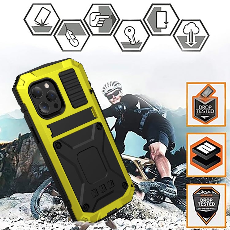 For iPhone 13 mini R-JUST Shockproof Waterproof Dust-proof Metal + Silicone Protective Case with Holder (Yellow) by R-JUST
