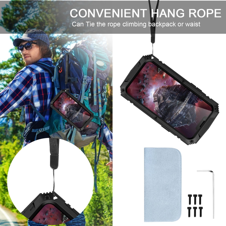 For iPhone 13 R-JUST Shockproof Waterproof Dust-proof Metal + Silicone Protective Case with Holder(Black) by R-JUST