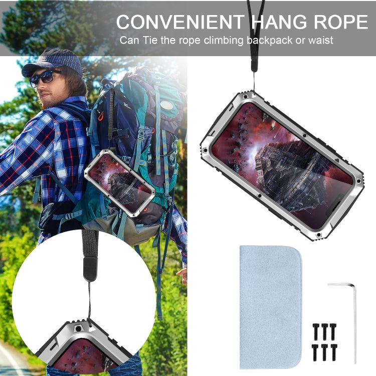 For iPhone 13 Pro R-JUST Shockproof Waterproof Dust-proof Metal + Silicone Protective Case with Holder (Silver) by R-JUST