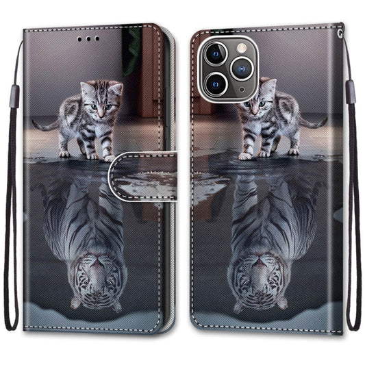 For iPhone 13 mini Coloured Drawing Cross Texture Horizontal Flip PU Leather Case with Holder & Card Slots & Wallet & Lanyard (Cat Becomes Tiger) by buy2fix