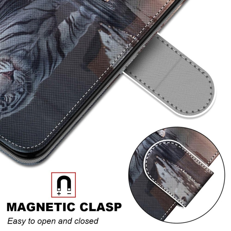 For iPhone 13 Coloured Drawing Cross Texture Horizontal Flip PU Leather Case with Holder & Card Slots & Wallet & Lanyard(Cat Becomes Tiger) by buy2fix