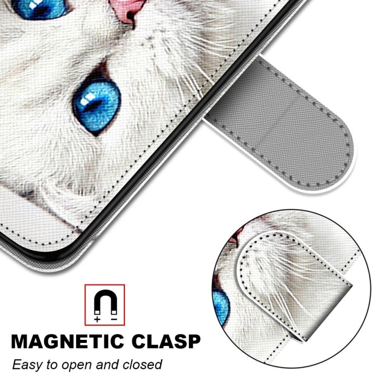 For iPhone 13 Coloured Drawing Cross Texture Horizontal Flip PU Leather Case with Holder & Card Slots & Wallet & Lanyard(White Kitten) by buy2fix