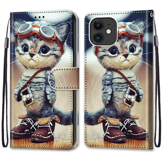 For iPhone 13 mini Coloured Drawing Cross Texture Horizontal Flip PU Leather Case with Holder & Card Slots & Wallet & Lanyard (Leather Shoes Cat) by buy2fix