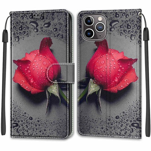 For iPhone 13 Voltage Colored Drawing Magnetic Clasp Horizontal Flip PU Leather Case with Holder & Card Slots(C14 Black Water Drop Rose) by buy2fix