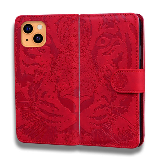 For iPhone 13 Tiger Embossing Pattern Horizontal Flip Leather Case with Holder & Card Slots & Wallet(Red) by buy2fix