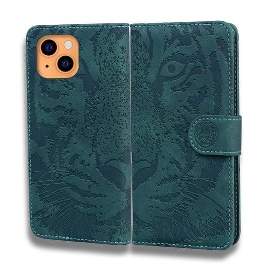 For iPhone 13 Tiger Embossing Pattern Horizontal Flip Leather Case with Holder & Card Slots & Wallet(Green) by buy2fix
