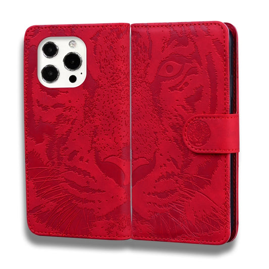 For iPhone 13 Pro Max Tiger Embossing Pattern Horizontal Flip Leather Case with Holder & Card Slots & Wallet (Red) by buy2fix