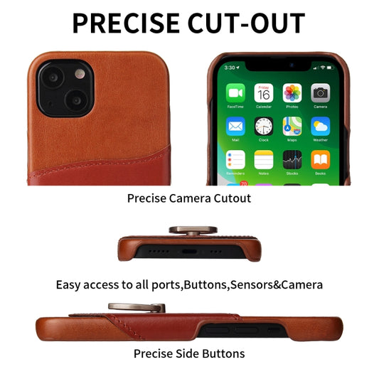 For iPhone 13 Fierre Shann Oil Wax Texture Genuine Leather Back Cover Case with 360 Degree Rotation Holder & Card Slot(Brown) - iPhone 13 Cases by FIERRE SHANN | Online Shopping UK | buy2fix