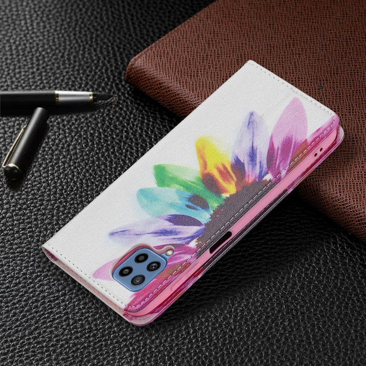 For Samsung Galaxy M32 Colored Drawing Pattern Invisible Magnetic Horizontal Flip PU Leather Case with Holder & Card Slots & Wallet(Sun Flower) by buy2fix