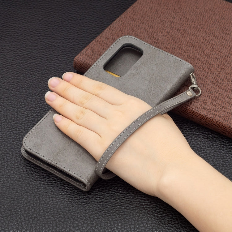For OPPO Reno5 5G Retro Lambskin Texture Pure Color Horizontal Flip PU Leather Case with Holder & Card Slots & Wallet & Lanyard(Grey) by buy2fix