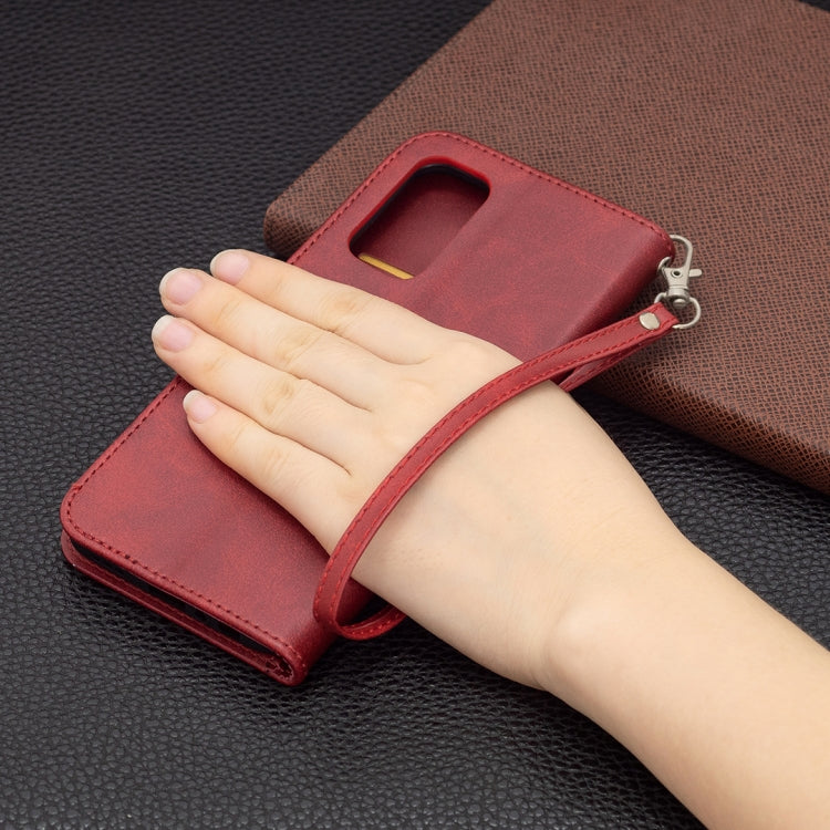 For OPPO Reno5 5G Retro Lambskin Texture Pure Color Horizontal Flip PU Leather Case with Holder & Card Slots & Wallet & Lanyard(Red) by buy2fix