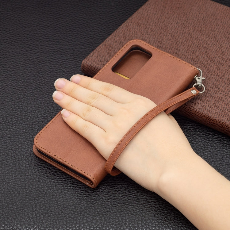 For OPPO Reno6 5G Retro Lambskin Texture Pure Color Horizontal Flip PU Leather Case with Holder & Card Slots & Wallet & Lanyard(Brown) by buy2fix