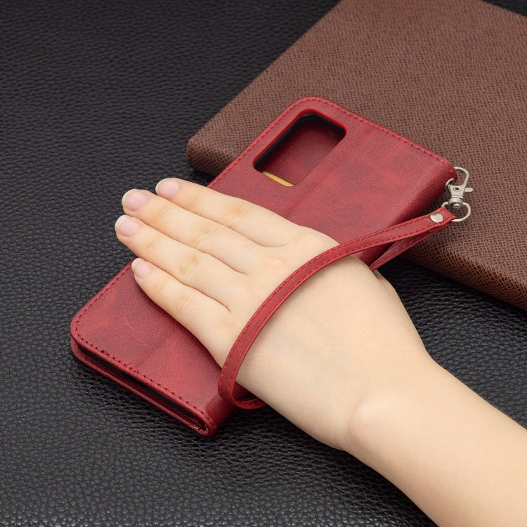 For OPPO Reno6 5G Retro Lambskin Texture Pure Color Horizontal Flip PU Leather Case with Holder & Card Slots & Wallet & Lanyard(Red) by buy2fix