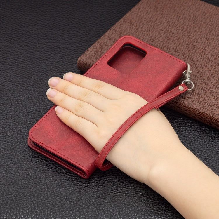 For OPPO Realme 8/Realme 8 Pro Retro Lambskin Texture Pure Color Horizontal Flip PU Leather Case with Holder & Card Slots & Wallet & Lanyard(Red) by buy2fix