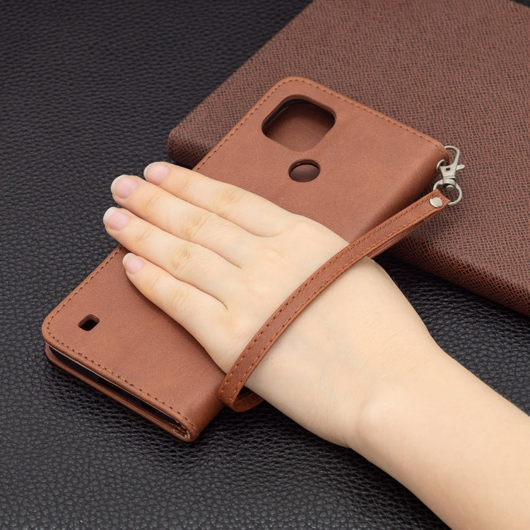 For OPPO Realme C21/C20 Retro Lambskin Texture Pure Color Horizontal Flip PU Leather Case with Holder & Card Slots & Wallet & Lanyard(Brown) by buy2fix