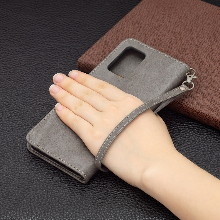 For OPPO Realme 8 5G/Realme V13 5G Retro Lambskin Texture Pure Color Horizontal Flip PU Leather Case with Holder & Card Slots & Wallet & Lanyard(Grey) by buy2fix