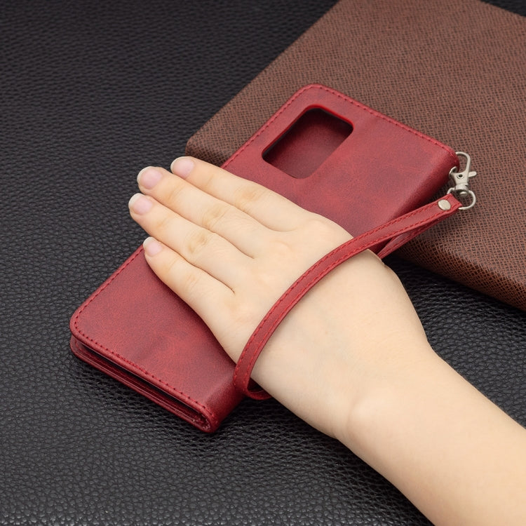 For OPPO Realme 8 5G/Realme V13 5G Retro Lambskin Texture Pure Color Horizontal Flip PU Leather Case with Holder & Card Slots & Wallet & Lanyard(Red) by buy2fix