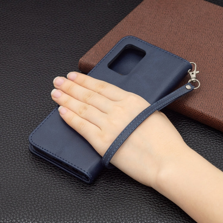 For OPPO Realme 8 5G/Realme V13 5G Retro Lambskin Texture Pure Color Horizontal Flip PU Leather Case with Holder & Card Slots & Wallet & Lanyard(Blue) by buy2fix