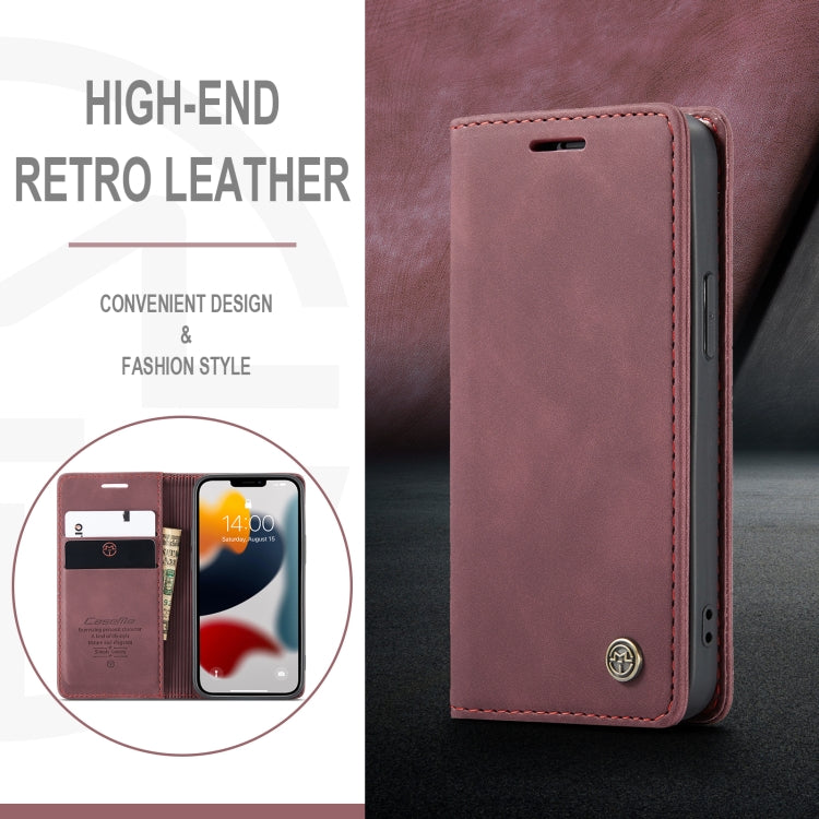 For iPhone 13 mini CaseMe-013 Multifunctional Retro Frosted Horizontal Flip Leather Case with Card Slot & Holder & Wallet (Wine Red) by CaseMe