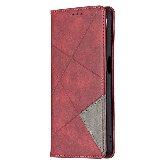 For OPPO A74 5G / A93 5G / A54 5G Rhombus Texture Horizontal Flip Magnetic Leather Case with Holder & Card Slots(Red) by buy2fix