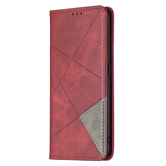 For OPPO A94 5G / F19 Pro Plus / Reno5 Z 5G Rhombus Texture Horizontal Flip Magnetic Leather Case with Holder & Card Slots(Red) by buy2fix