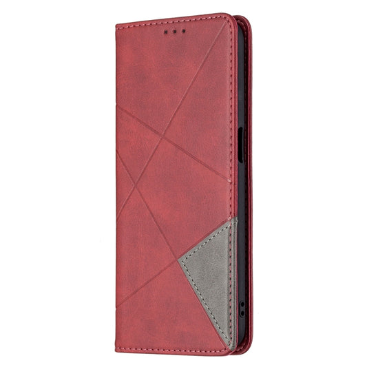 For OPPO Realme 8 5G / V13 Rhombus Texture Horizontal Flip Magnetic Leather Case with Holder & Card Slots(Red) by buy2fix