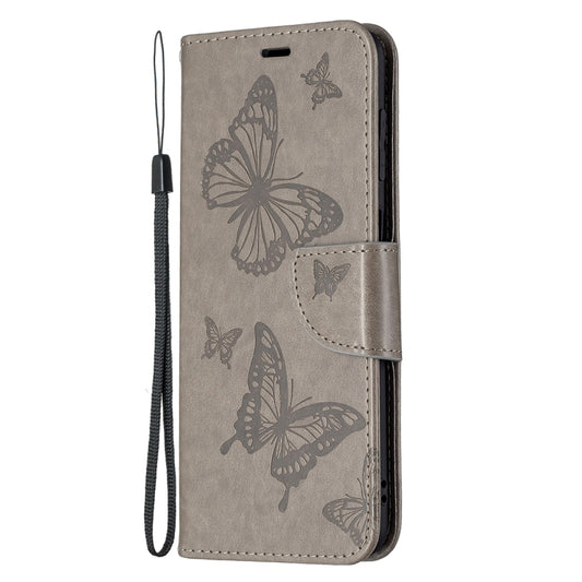 For Samsung Galaxy M32 Embossing Two Butterflies Pattern Horizontal Flip PU Leather Case with Holder & Card Slot & Wallet & Lanyard(Grey) by buy2fix