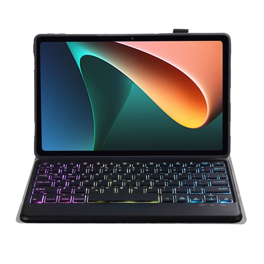 A0N5BS Ultra-thin Tri-color Backlight Detachable Lambskin Texture TPU Bluetooth Keyboard Leather Tablet Case with Holder For Xiaomi Pad 5 / 5 Pro(Black) by buy2fix