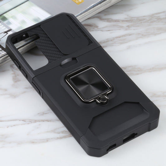 For Samsung Galaxy S21 5G Sliding Camera Cover Design PC + TPU Shockproof Case with Ring Holder & Card Slot(Black) by buy2fix