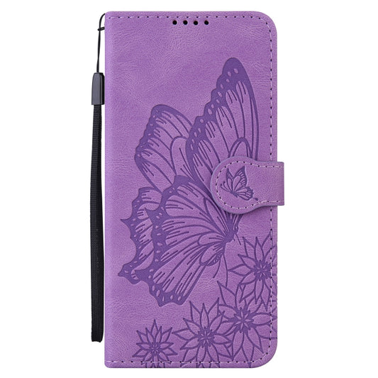 For iPhone 13 Retro Skin Feel Butterflies Embossing Horizontal Flip Leather Case with Holder & Card Slots & Wallet(Purple) by buy2fix
