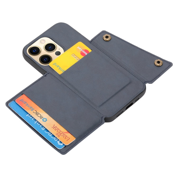 For iPhone 13 Pro Double Buckle PU + TPU Shockproof Magnetic Protective Case with Card Slot & Holder (Blue) by buy2fix