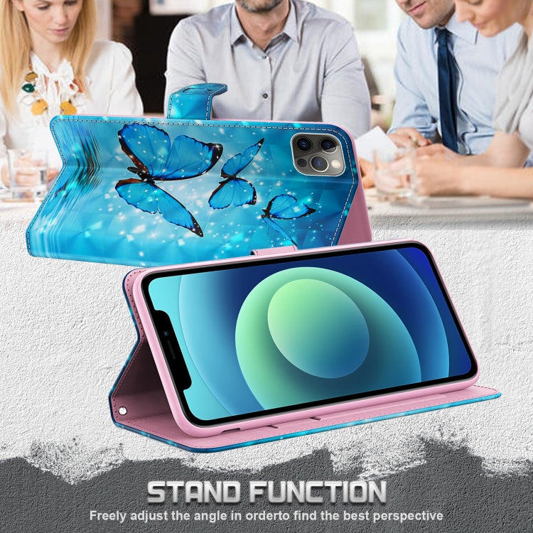 For iPhone 13 Pro 3D Painting Pattern Horizontal Flip TPU + PU Leather Case with Holder & Card Slots & Wallet (Three Butterflies) by buy2fix