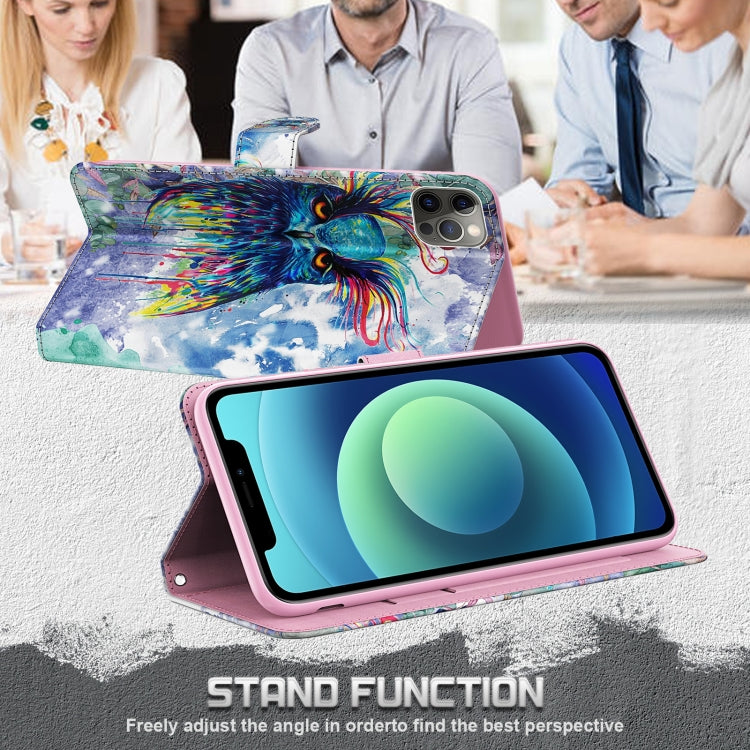 For iPhone 13 Pro 3D Painting Pattern Horizontal Flip TPU + PU Leather Case with Holder & Card Slots & Wallet (Watercolor Owl) by buy2fix