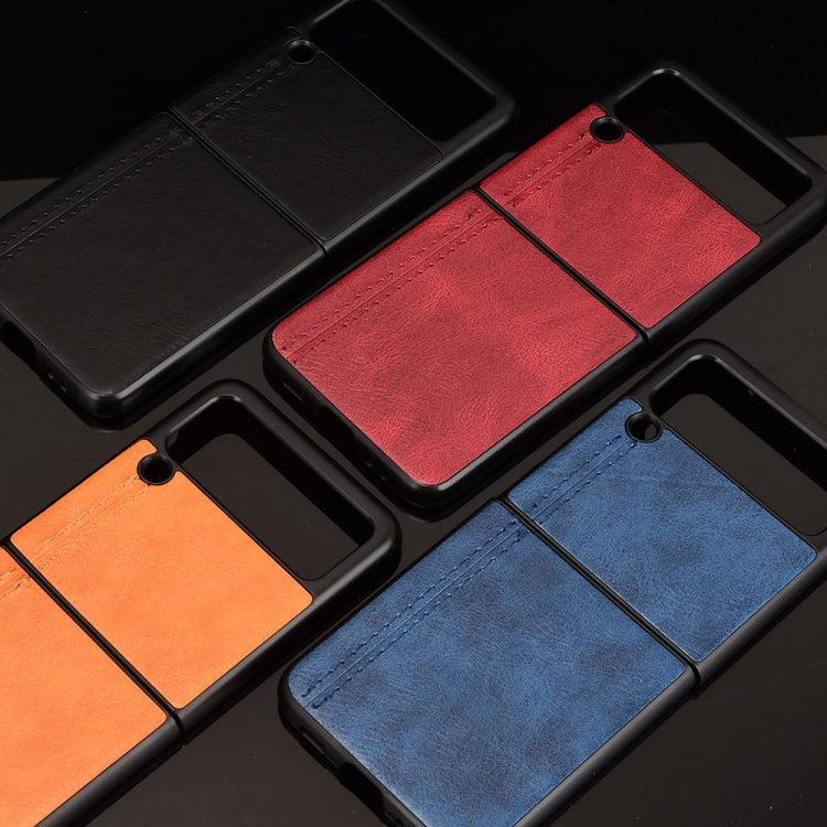 For Samsung Galaxy Z Flip3 5G Shockproof Sewing Cow Pattern Skin PC + PU + TPU Case(Blue) by buy2fix