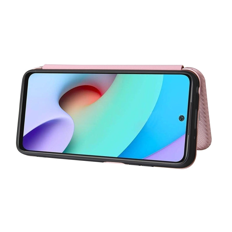 Carbon Fiber Texture Horizontal Flip TPU + PC + PU Leather Case with Card Slot For Xiaomi Redmi 10(Pink) by buy2fix