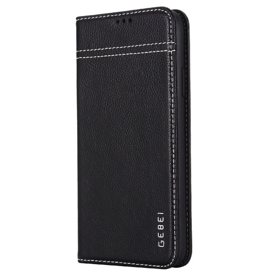 For iPhone 11 GEBEI Top-grain Leather Horizontal Flip Protective Case with Holder & Card Slots(Black) - iPhone 11 Cases by GEBEI | Online Shopping UK | buy2fix