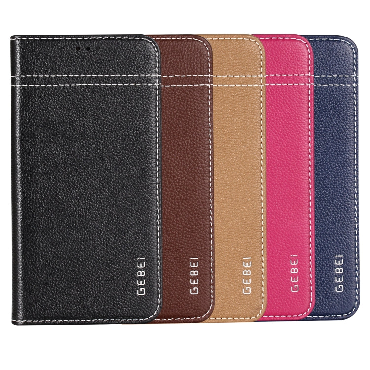 For iPhone XS / X GEBEI Top-grain Leather Horizontal Flip Protective Case with Holder & Card Slots(Khaki) by GEBEI