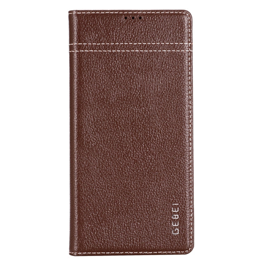 For Galaxy Note 10+ GEBEI Top-grain Leather Horizontal Flip Protective Case with Holder & Card Slots(Brown) - Galaxy Phone Cases by GEBEI | Online Shopping UK | buy2fix