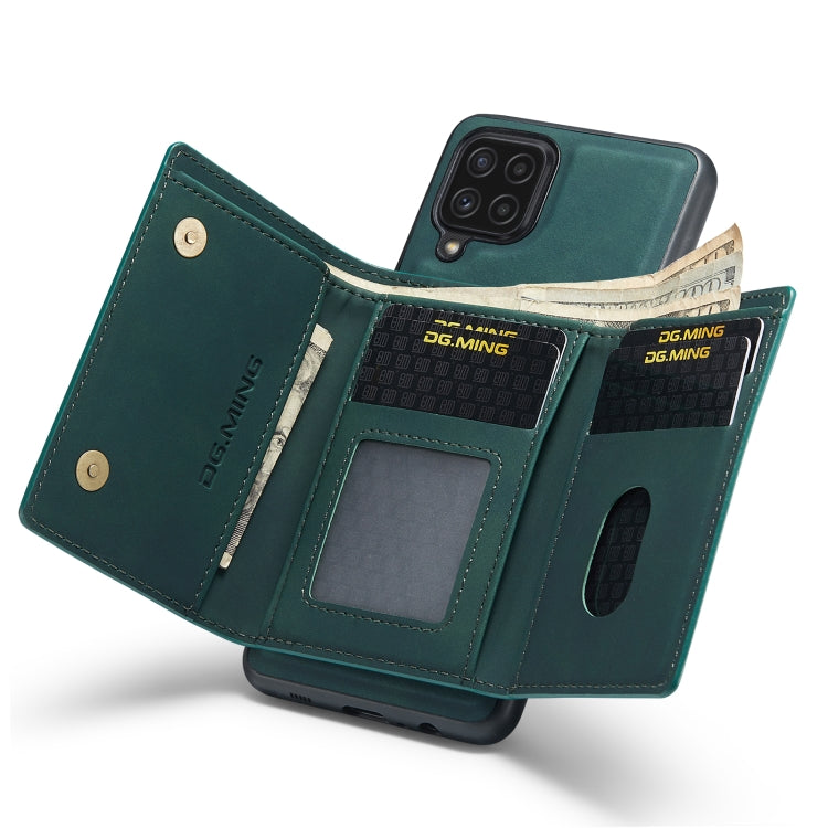 DG.MING M1 Series 3-Fold Multi Card Wallet Back Cover Shockproof Case with Holder Function For Samsung Galaxy A22 4G(Green) by DG.MING