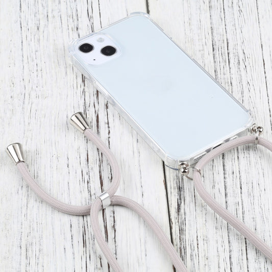 For iPhone 13 Four-corner Shockproof Transparent TPU Protective Case with Lanyard(Apricot) by buy2fix