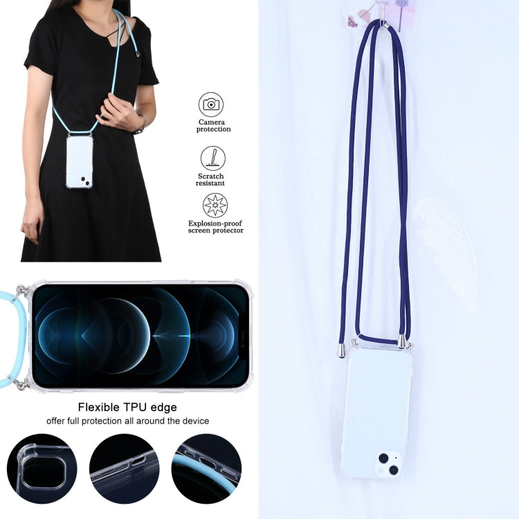 For iPhone 13 Four-corner Shockproof Transparent TPU Protective Case with Lanyard(Dark Blue) by buy2fix