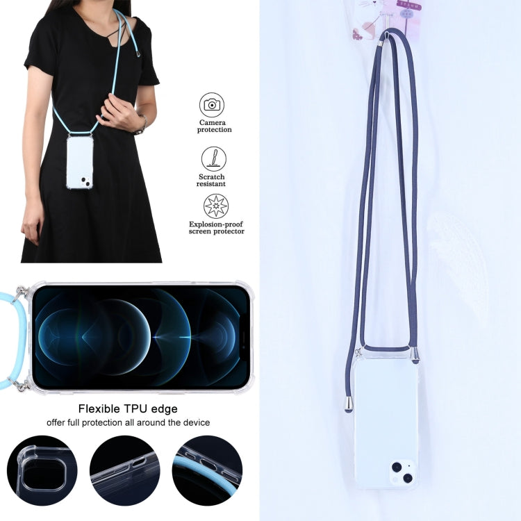 For iPhone 13 Four-corner Shockproof Transparent TPU Protective Case with Lanyard(Grey) by buy2fix