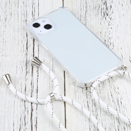 For iPhone 13 Four-corner Shockproof Transparent TPU Protective Case with Lanyard(White Thin Black) by buy2fix