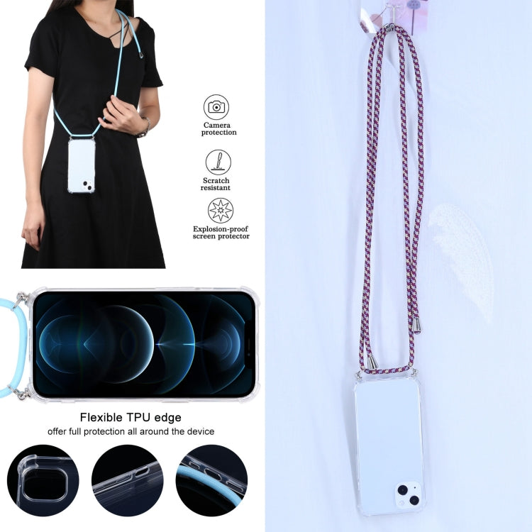 For iPhone 13 Four-corner Shockproof Transparent TPU Protective Case with Lanyard(Red Grey Yellow) by buy2fix