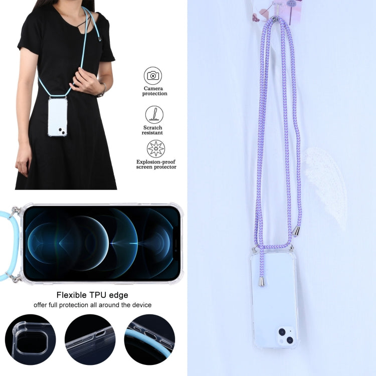 For iPhone 13 mini Four-corner Shockproof Transparent TPU Protective Case with Lanyard (Purple Blue) by buy2fix