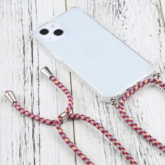 For iPhone 13 mini Four-corner Shockproof Transparent TPU Protective Case with Lanyard (Red Grey Yellow) by buy2fix